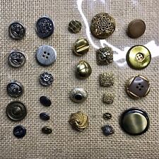 ANTQ Victorian Glass Pictorial Metal Brass Vtg Dress Coat Buttons Art Crafts MCM picture