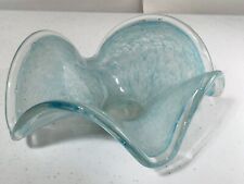 Art Glass Bowl Aqua and Clear Handkerchief Edge Ruffled 7