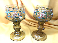 Bohemian Theresienthal Enamel Floral Design Wine Goblets with Prunts picture