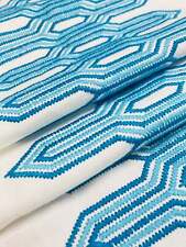 One Yard Remnant Thibaut Nola Stripe Embroidery Aqua Teal Fabric STA 4592 picture