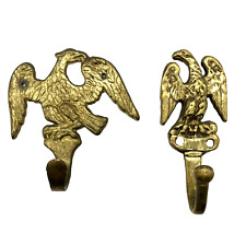 2 Vtg Solid Brass Eagle Wall Hanging Hooks Entry Door Accent Towels, Hat Coat picture