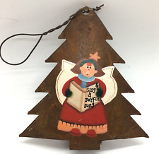 Rustic Bronze Color Metal Christmas Tree Ornament Hand Crafted  Angel Caroler picture