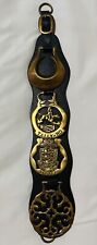 Vintage Hanging Horse Solid Brass 4 Medallions on Leather Strap picture