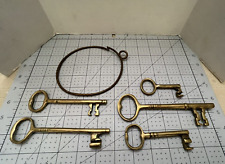 Vintage  Solid Brass Large Skeleton Keys On Ring 5  Keys picture