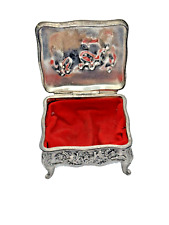Vtg Silver Plated Retro Hinged Trinket Box signed with Swann & 