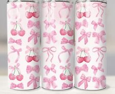 1pc New Stainless Steel 20oz Cute Cherry Bow Pink Coquette Tumbler Skinny Cup picture