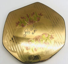 Beautiful Vintage Engraved “RAE” Make Up Powder Compact Rose & Green Gold Plated picture
