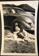 Vintage photo Young Couple Cozy by Old Coupe Car picture