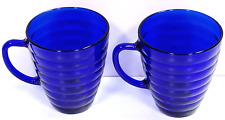 Vintage Duralex Cobalt Blue Glass Beehive Coffee Mugs Set of 2 picture