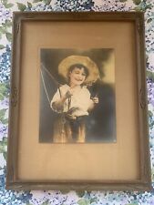Original George B Petty Hand Tinted Photo Framed Boy Fishing ‘But It Got Away’ picture