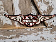 VINTAGE HARLEY DAVIDSON SIGN CAST IRON METAL MOTORCYCLE ADVERTISING WING CYCLES picture
