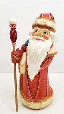 Russian Wood Carved Father Christmas Hand Painted Santa Signed 10-3/4