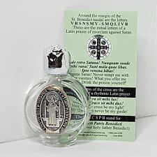 Saint Benedict Glass Holy Water Bottle with Card Silver picture