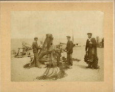 France, Étretat, fishermen repairing their nets, ca.1875, vintage albumin print picture