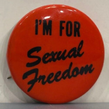 1960s I'm For Sexual Freedom Revolution Feminism Movement Hippie Red Pinback Pin picture