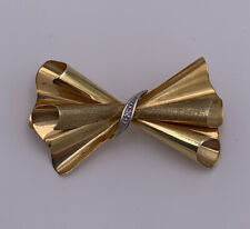 Vintage FB Franz Breuning 14k Yellow Gold And Diamond Bow Pin Brooch Germany picture