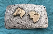 Super RARE Unbranded Sterling Silver & 12K Gold Cow & Horse Trophy Belt Buckle picture