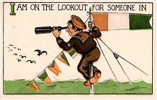 On The Lookout For Someone in Ireland Sailor & Irish Flag 1910s Postcard picture