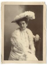 c1900 Beautiful Woman Huge Extravagant Hat All White Scarf Antique Photo picture