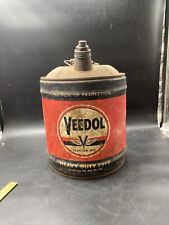 Vintage Veedol 5 Gallon Motor Oil Can - Wooden Handle Nice Graphics picture
