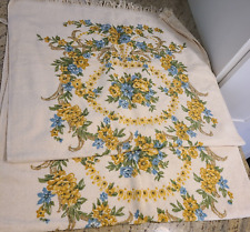 2 Vintage TASTEMAKER Bath Towel MCM Yellow Blue Floral Scroll Fringe Edge 43