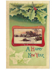 c.1910s A Happy New Year Holly Berries Glossy Postcard UNPOSTED picture