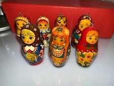 Set -7 Vintage Hand Painted Russian Mini Doll Ornaments /+ Orig. Gift Box picture