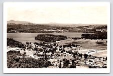 c1940s~Ayer's Cliff Quebec~Aerial View of Downtown Lake Massawippi~RPPC Postcard picture