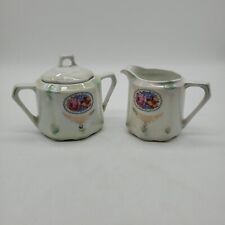 Antique German Creamer Sugar Bowl Set, Porcelain, Shabby Chic Floral picture