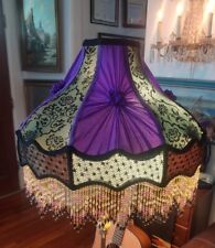 Large Victorian Style Purple, Green & Gold & Beaded Fringed Hand Made Lamp Shade picture