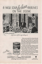 1934 Vintage Print Ad Campbell's Cream Of Mushroom Soup Dinner Party  Full Page picture