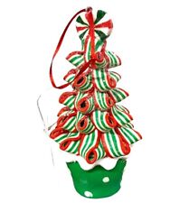 K&K Interiors RED GREEN Stripe Dot Peppermint Candy Christmas TREE Ornament picture