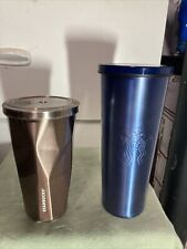 Starbucks 2016 Blue Stainless 24 oz Cold Cup & 2012 Rose Prism 16oz Tumbler picture