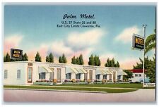 c1940's Palm Motel & Restaurant Cottages Classic Car Clewiston Florida Postcard picture