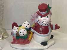 HTF Vintage Light Up Mold 12” Ceramic SNOWMAN FROSTY & Kids  1970 Hand Painted picture