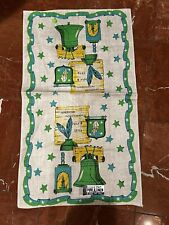 PARISIAN PRINTS VINTAGE 970S GREEN ALL PURE LINEN DISH TOWEL INDEPENDENCE NEW picture