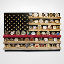 FIRE FIREFIGHTER RWB USA FLAG CHALLENGE COIN WOOD  DISPLAY STAND RACK picture
