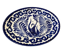Vintage Anfora Puebla Blue Oval Serving Platter Ceramic Mexico Floral 14