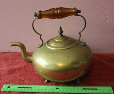 Antique James Clews Birmingham JCB Brass Tea pot Kettle amber Glass handle feet picture