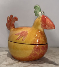 Vintage 80s Googly-Eyed Hand-Painted Ceramic Hen by Molde, Portugal - 11½