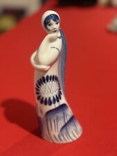 Ghezel Russian Hand Painted Blue And White Woman With Braid Figurine 8.5