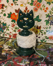 Vintage Dark Green Cat Enamel Coated Cast Iron String Dispenser / Twine Cutter picture