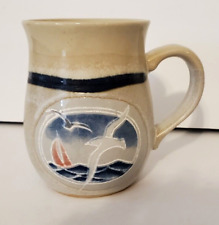 Vintage Otagiri Coffee Mug Sail Boat Seagulls Handpainted In Japan 4