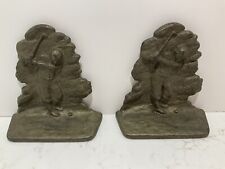 PAIR OF ANTIQUE A C WILLIAMS CASTIRON BOBBY JONES GOLFER BOOK ENDS 1920’S picture
