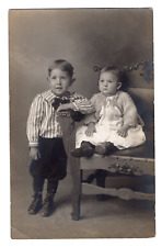 1904-1918 VINTAGE RPPC REAL PHOTO AZO 4 UP TRIANGLES POSTCARD CUTE CHILDREN picture