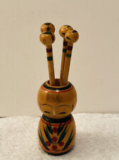 Vintage Japanese Kokeshi Doll Toothpicks With Holder Set - Hand Painted Wood picture