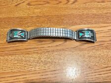 ☀️ ZUNI Large Native American Thunderbird Turquoise Sterling Silver Watch Band picture