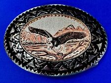 Flying Eagle Landing on the Tree Scene Multi-Colored Western Oval Belt Buckle picture