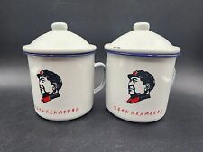 Set of 2 Retro Chinese enamel ware Lidded mugs 13.5 OZ picture