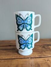 Vintage Butterfly Mug Set Of 2 1970s Groovy Kitsch Retro Japan Stacking Mugs picture